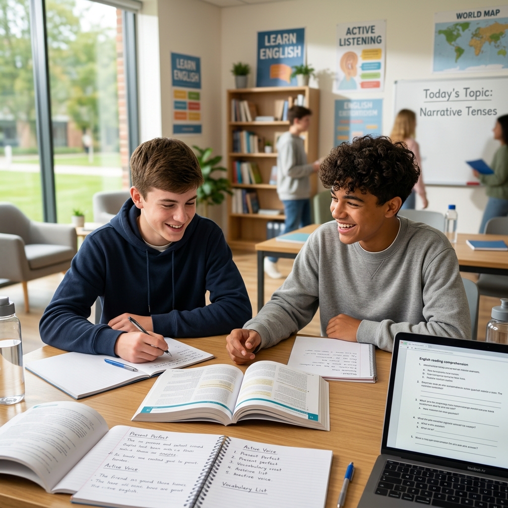 Student studying English
